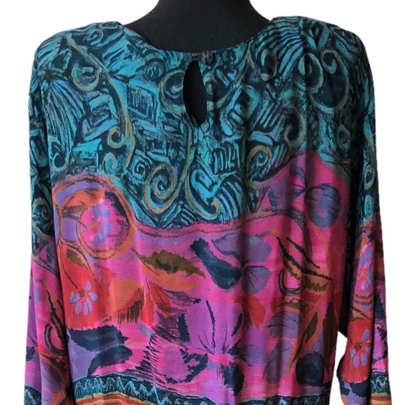 VTG Carole Little Vibrant Print Blouson Drop Waist Dress - Picture 5 of 15